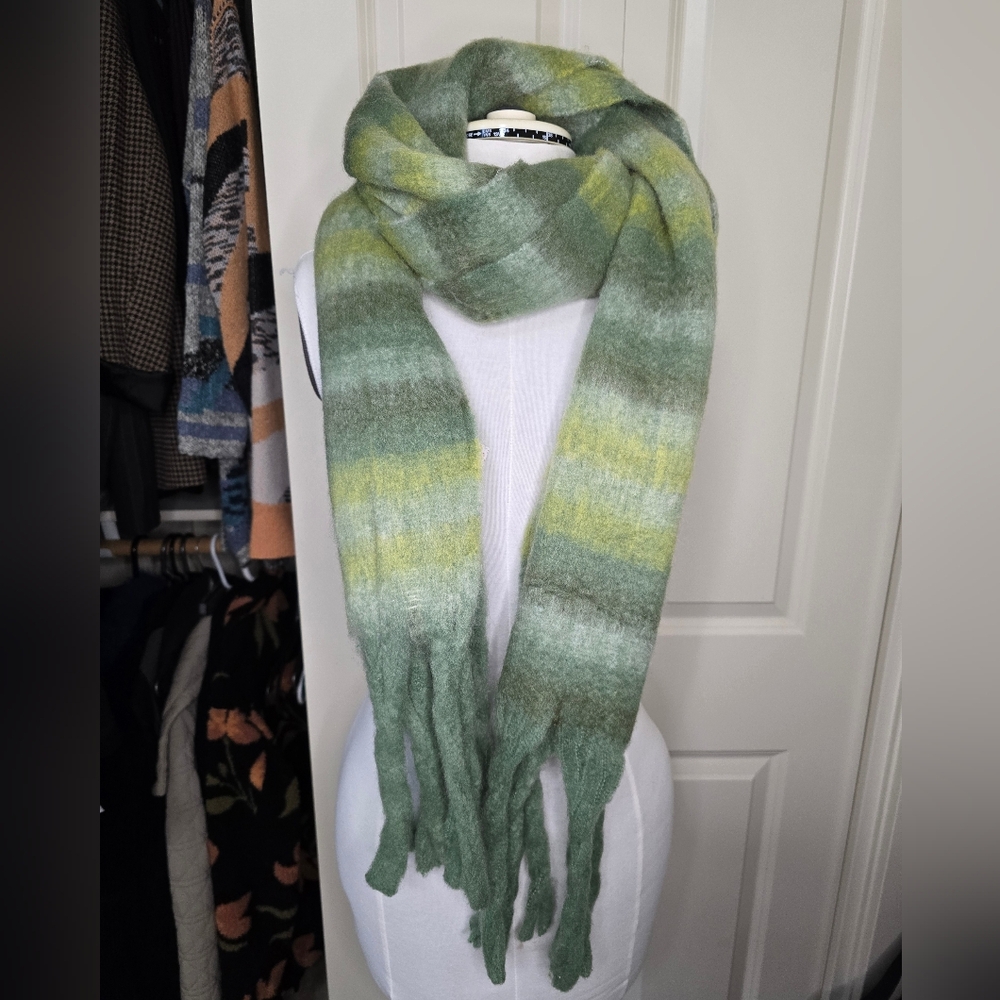 Green and Yellow Striped Blanket Scarf